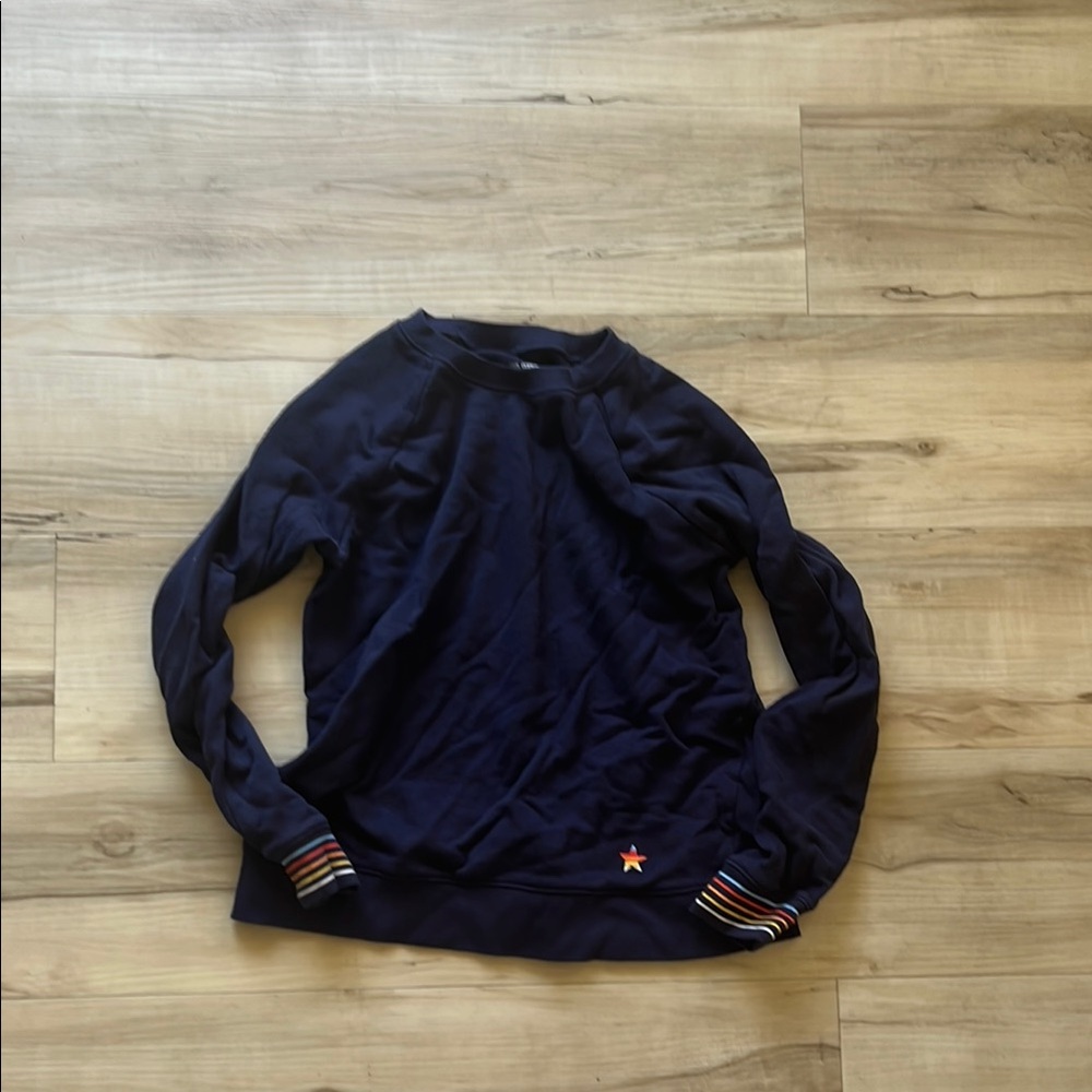 Navy Sweatshirt with Striped Cuffs